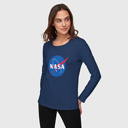 Лонгслив хлопковый женский NASA: Logo, цвет: тёмно-синий — фото 2
