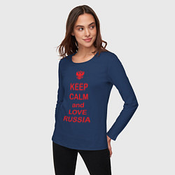 Лонгслив хлопковый женский Keep Calm & Love Russia, цвет: тёмно-синий — фото 2