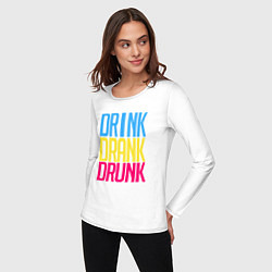 Лонгслив хлопковый женский Drink Drank Drunk, цвет: белый — фото 2