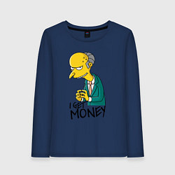 Лонгслив хлопковый женский Mr. Burns: I get money, цвет: тёмно-синий