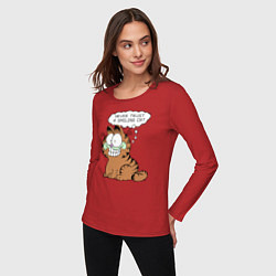 Лонгслив хлопковый женский Garfield: Smiling Cat, цвет: красный — фото 2