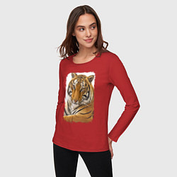 Лонгслив хлопковый женский Tiger: retro style, цвет: красный — фото 2