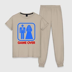 Пижама хлопковая женская Game over, цвет: миндальный