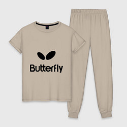 Пижама хлопковая женская Butterfly Logo, цвет: миндальный