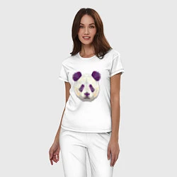Пижама хлопковая женская Полигональная панда, цвет: белый — фото 2