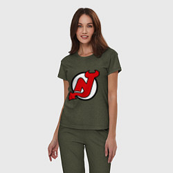 Пижама хлопковая женская New Jersey Devils, цвет: меланж-хаки — фото 2