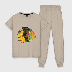 Пижама хлопковая женская Chicago Blackhawks, цвет: миндальный