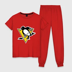 Пижама хлопковая женская Pittsburgh Penguins: Malkin 71, цвет: красный
