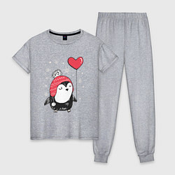 Пижама хлопковая женская Пингвин с шариком, цвет: меланж