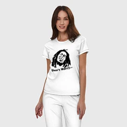 Пижама хлопковая женская Bob Marley: Don't worry, цвет: белый — фото 2