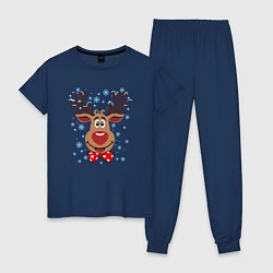Пижама хлопковая женская Рождественский олень, цвет: тёмно-синий