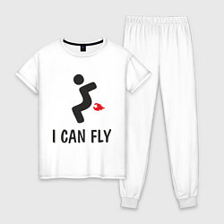 Пижама хлопковая женская I can fly - Я умею летать, цвет: белый