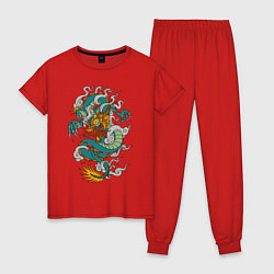 Пижама хлопковая женская Дракон, цвет: красный