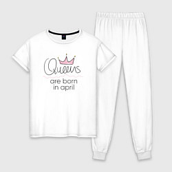 Пижама хлопковая женская Королевы рождаются в апреле, цвет: белый