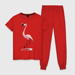 Пижама хлопковая женская Гордый фламинго, цвет: красный