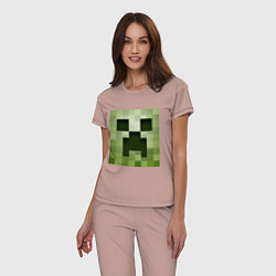 Пижама хлопковая женская Мinecraft creeper, цвет: пыльно-розовый — фото 2