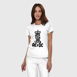 Пижама хлопковая женская Keep Calm & Listen AC/DC, цвет: белый — фото 2