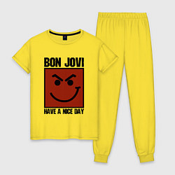 Пижама хлопковая женская Bon Jovi: Have a nice day, цвет: желтый
