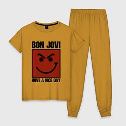 Пижама хлопковая женская Bon Jovi: Have a nice day, цвет: горчичный