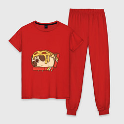 Пижама хлопковая женская Мопс-пицца, цвет: красный