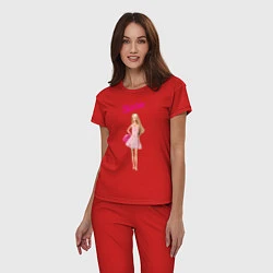 Пижама хлопковая женская Барби на прогулке, цвет: красный — фото 2