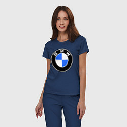 Пижама хлопковая женская Logo BMW, цвет: тёмно-синий — фото 2