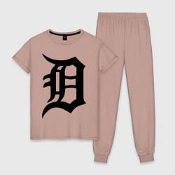 Пижама хлопковая женская Detroit Tigers, цвет: пыльно-розовый