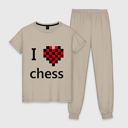 Пижама хлопковая женская I love chess, цвет: миндальный