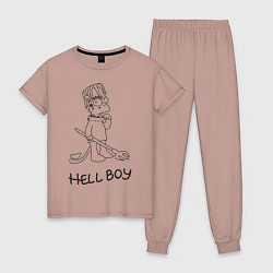 Пижама хлопковая женская Bart: Hell Boy, цвет: пыльно-розовый