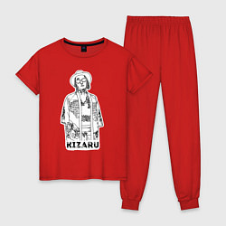 Пижама хлопковая женская Kizaru цвета красный — фото 1
