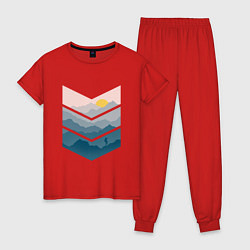 Пижама хлопковая женская Рассвет в горах, цвет: красный