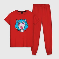 Пижама хлопковая женская Ahegao Face, цвет: красный