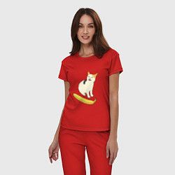 Пижама хлопковая женская Cat no banana meme, цвет: красный — фото 2