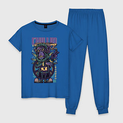 Пижама хлопковая женская Chillin Gorilla цвета синий — фото 1