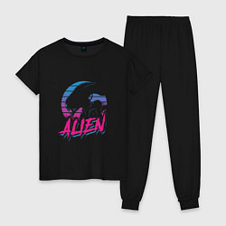 Пижама хлопковая женская Alien: Retro Style, цвет: черный