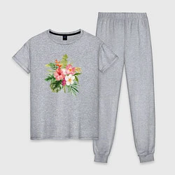 Пижама хлопковая женская Букет цветов, цвет: меланж