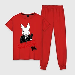 Пижама хлопковая женская Misfits: White rabbit, цвет: красный