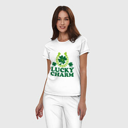 Пижама хлопковая женская Lucky charm - подкова, цвет: белый — фото 2