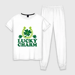 Пижама хлопковая женская Lucky charm - подкова, цвет: белый