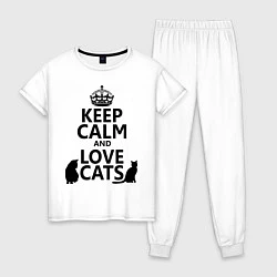 Пижама хлопковая женская Keep Calm & Love Cats, цвет: белый