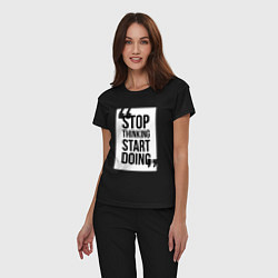Пижама хлопковая женская Stop Thinking - Start Doing, цвет: черный — фото 2