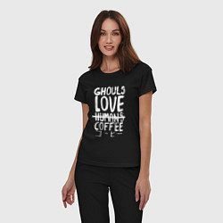 Пижама хлопковая женская Ghouls Love Coffee, цвет: черный — фото 2