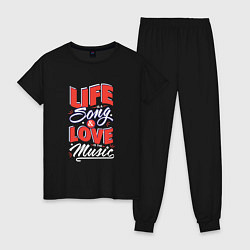 Пижама хлопковая женская Life Song & Love Music, цвет: черный