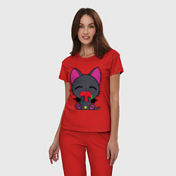 Пижама хлопковая женская Нянпир с клубничкой, цвет: красный — фото 2