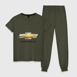 Пижама хлопковая женская Chevrolet логотип, цвет: меланж-хаки