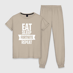 Пижама хлопковая женская Eat Sleep Fortnite Repeat, цвет: миндальный