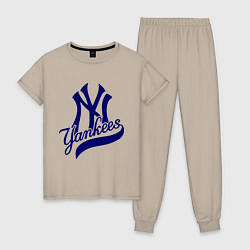 Пижама хлопковая женская NY - Yankees, цвет: миндальный