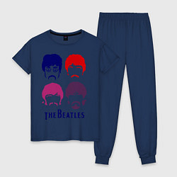 Пижама хлопковая женская The Beatles faces, цвет: тёмно-синий