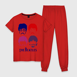 Пижама хлопковая женская The Beatles faces, цвет: красный