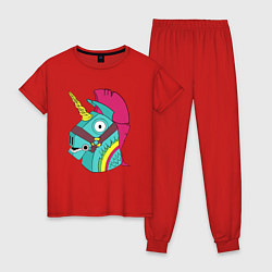 Пижама хлопковая женская Fortnite радужный надувной единорог, цвет: красный